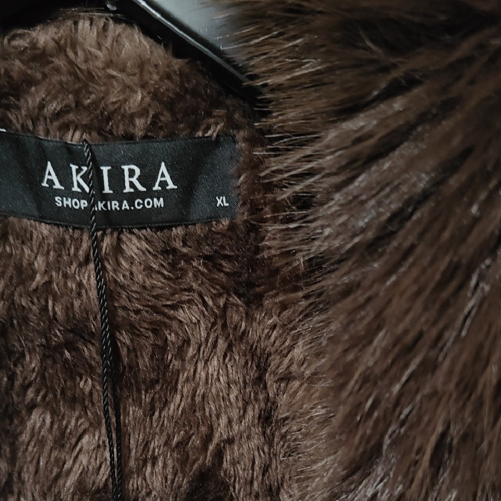 Akira Chocolate Brown Faux Leather Jacket with Faux Fur Trim - Picture 6 of 9